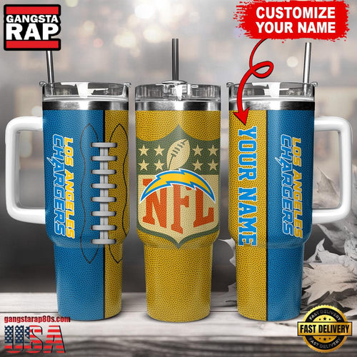 NFL Custom Name Los Angeles Chargers Football Logo Tumbler 40oz With Handle