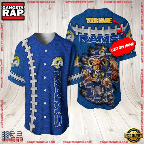 NFL Custom Name Los Angeles Rams Mascot Baseball Jersey Shirt