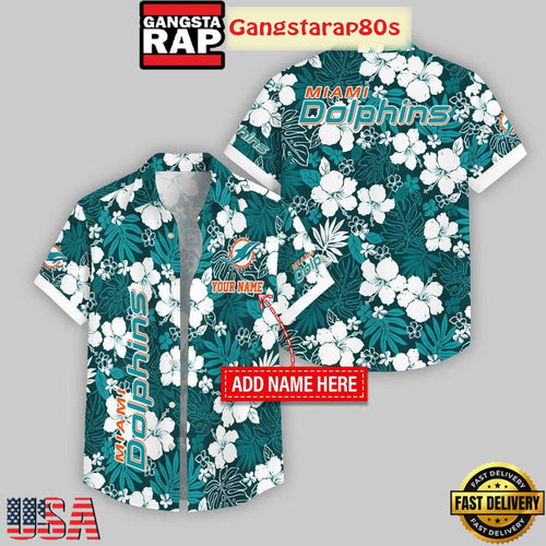 Custom Name Miami Dolphins Hibicus Pattern Aloha Hawaiian Shirt