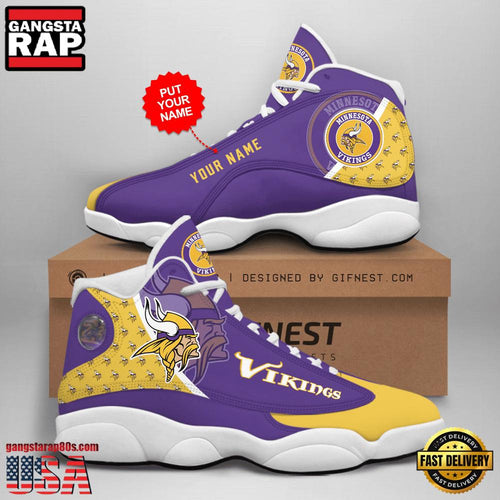 NFL Custom Name Minnesota Vikings New Design Air Jordan 13 Running Sneakers For Men Women