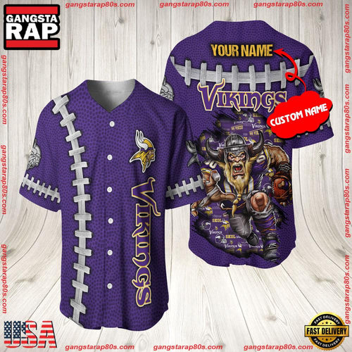 NFL Custom Name Minnesota Vikings Mascot Baseball Jersey Shirt