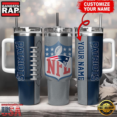 NFL Custom Name New England Patriots Football Logo Tumbler 40oz With Handle
