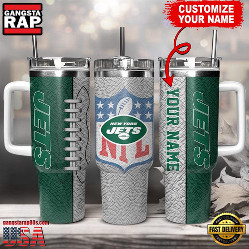 NFL Custom Name New York Jets Football Logo Tumbler 40oz With Handle