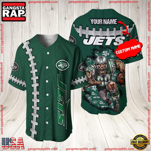 NFL Custom Name New York Jets Mascot Baseball Jersey Shirt