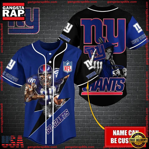 NFL Custom Name New York Giants Mascot And Skull New Design Baseball Jersey
