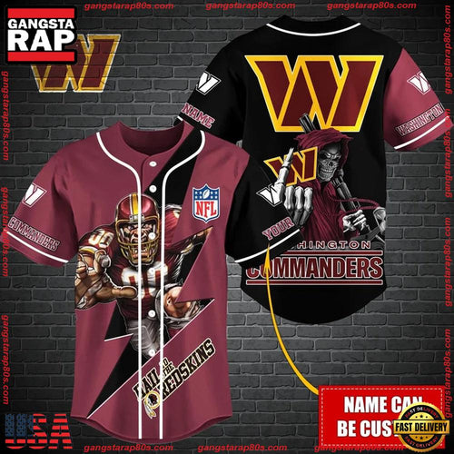 NFL Custom Name Washington Commanders Mascot And Skull New Design Baseball Jersey