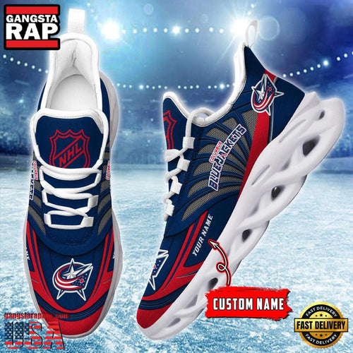 NHL Custom Name Columbus Blue Jackets Team Logo Design Max Soul Shoes Running Sneakers