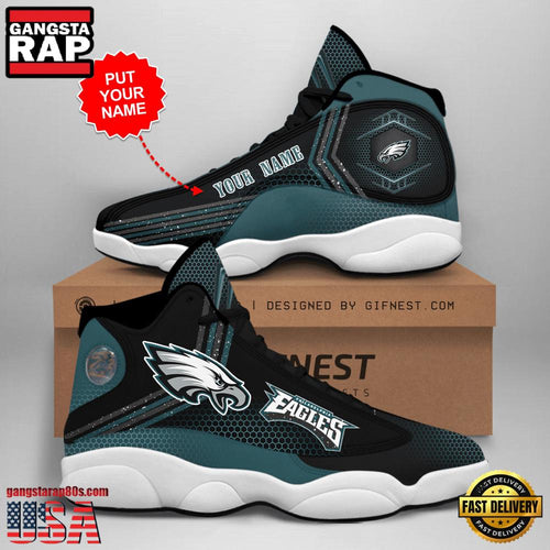 NFL Custom Name Philadelphia Eagles New Design Air Jordan 13 Running Sneakers For Men Women