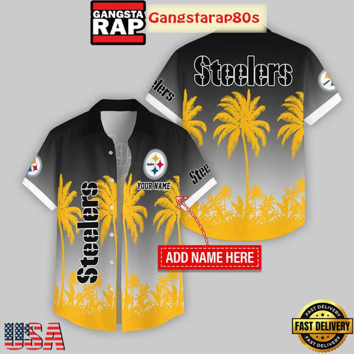Custom Name Pittsburgh Steelers Flowers Aloha Hawaiian Shirt