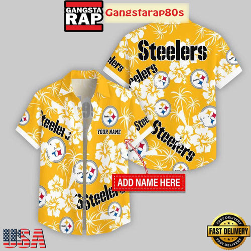 Custom Name Pittsburgh Steelers Hibicus Aloha Hawaiian Shirt