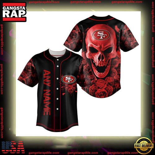 NFL Custom Name San Francisco 49ers Football Skull Baseball Jersey Shirt