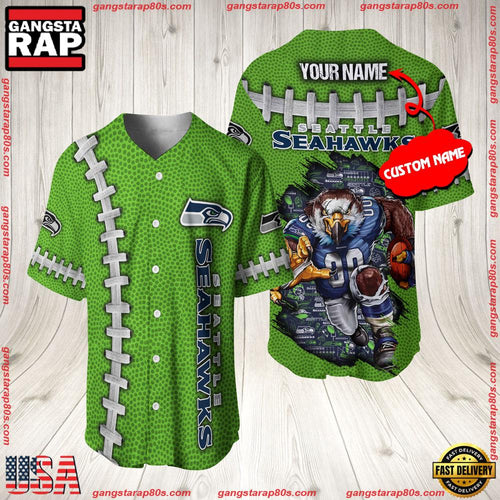 NFL Custom Name Seattle Seahawks Mascot Baseball Jersey Shirt