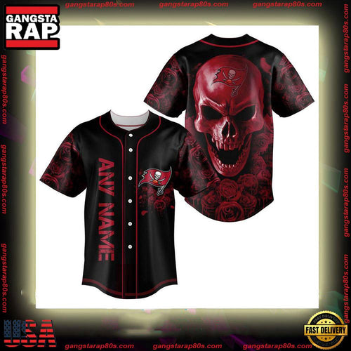 NFL Custom Name Tampa Bay Buccaneers Football Skull Baseball Jersey Shirt