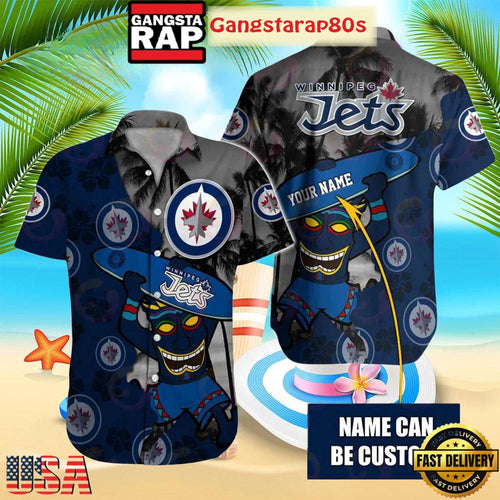 Custom Name Winnipeg Jets Surfing Spirit Summer Aloha Hawaiian Shirt