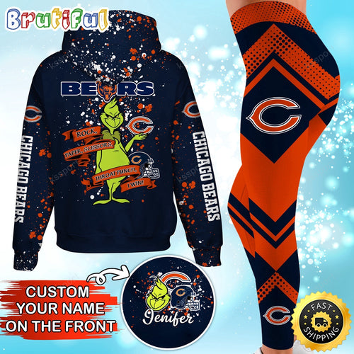 Custom NFL Chicago Bears Hoodie Leggings The Grinch Hoodie Rock Paper Scissors Throat Punch I Win