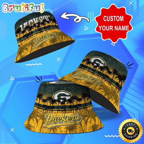 Customized NFL Green Bay Packers Bucket Hat Palm Tree NFL Bucket Hat
