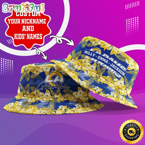 Customized NFL Los Angeles Rams Bucket Hat Floral Pattern Hat For Football Fans