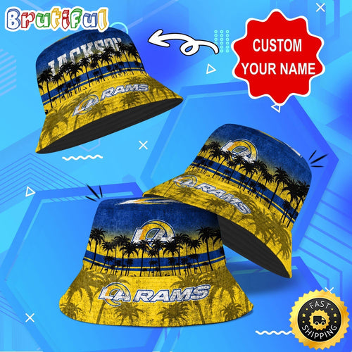 Customized NFL Los Angeles Rams Bucket Hat Palm Tree NFL Bucket Hat