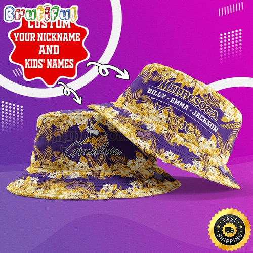 Customized NFL Minnesota Vikings Bucket Hat Floral Pattern Hat For Football Fans