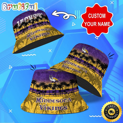 Customized NFL Minnesota Vikings Bucket Hat Palm Tree NFL Bucket Hat