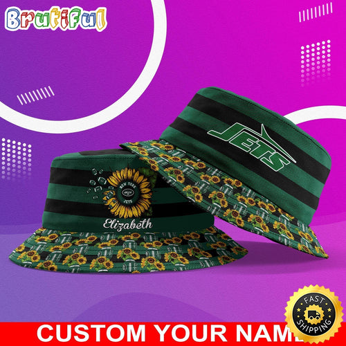 Customized NFL New York Jets Bucket Hat Sunflower NFL Bucket Hat