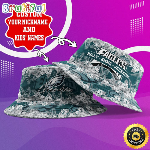Customized NFL Philadelphia Eagles Bucket Hat Floral Pattern Hat For Football Fans