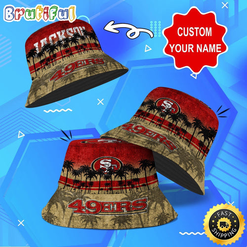 Customized NFL San Francisco 49ers Bucket Hat Palm Tree NFL Bucket Hat
