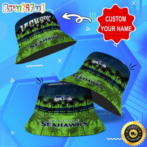 Customized NFL Seattle Seahawks Bucket Hat Palm Tree NFL Bucket Hat