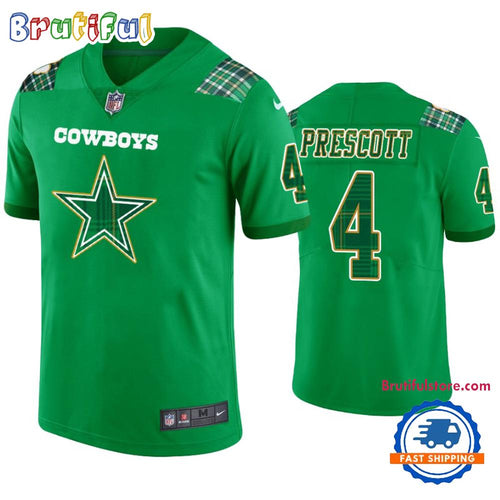 Dak Prescott Dallas Cowboys #4 Jersey St. Patricks Day Kelly Green Lucky Football Jersey