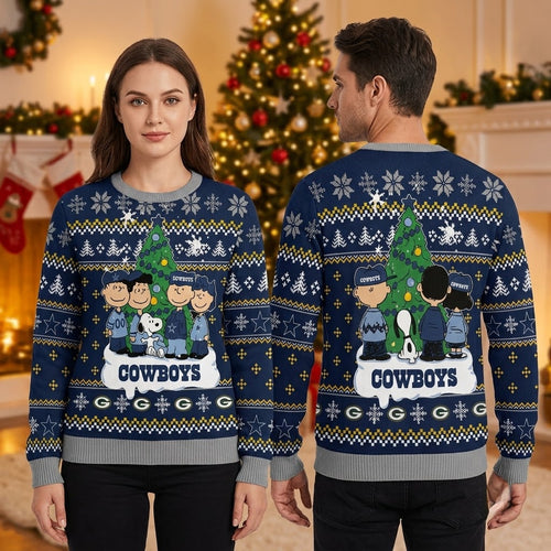 Dallas Cowboys Peanuts Characters Christmas Tree Ugly Christmas Sweater