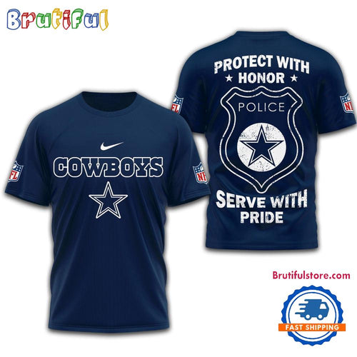 Dallas Cowboys Protech With Honor Police Serve With Pride 3D Shirt