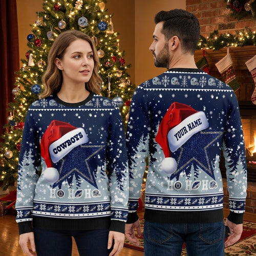 Dallas Cowboys Star Santa Hat Ugly Christmas Sweater