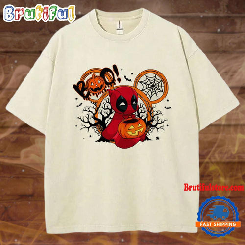 Deadpool Boo Pumpkin Halloween Mineral Wash T Shirt