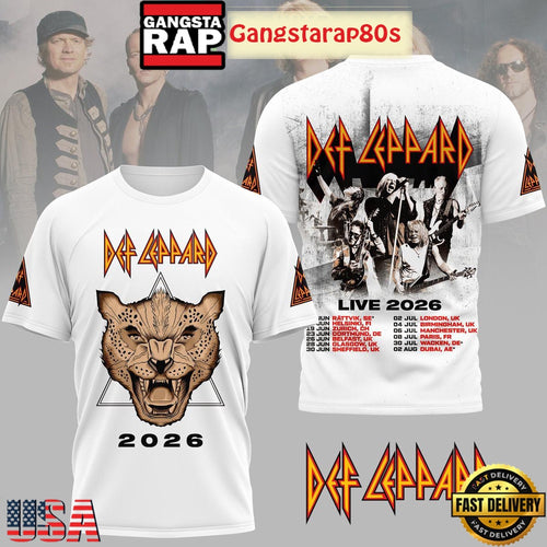 Def Leppard Live 2026 White 3D Shirt