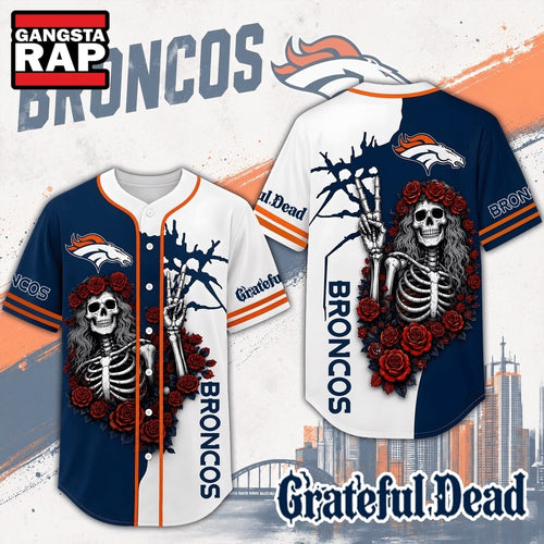 Denver Broncos NFL Game Day Grateful Dead Baseball Jersey Shirt