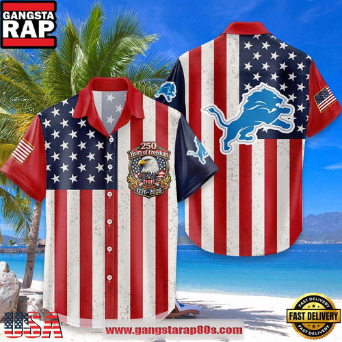 Detroit Lions USA Flag 250 Years of Freedom Anniversary 1776-2026 Summer Hawaiian Shirt