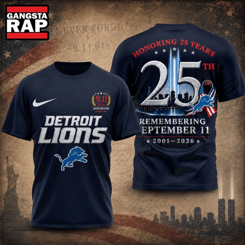 Detroit Lions NFL Honoring 25 Years Remembering September 11 T Shirt, Football New Design Shirt