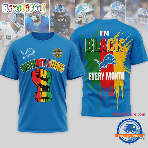 Detroit Lions NFL Juneteenth Freedom I’m Black Every Month 3D Shirt