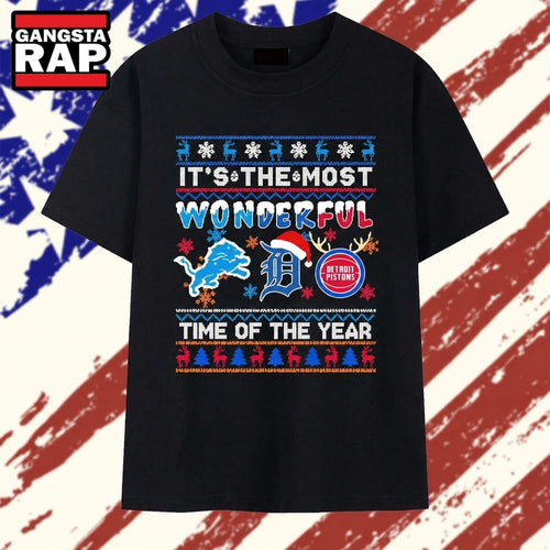 Detroit Sports Teams Logo Its The Most Wonderful Time Of The Year Christmas T Shirt