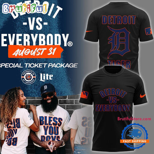 Detroit Tigers MLB 2024 Detroit vs Everybody Black T Shirt