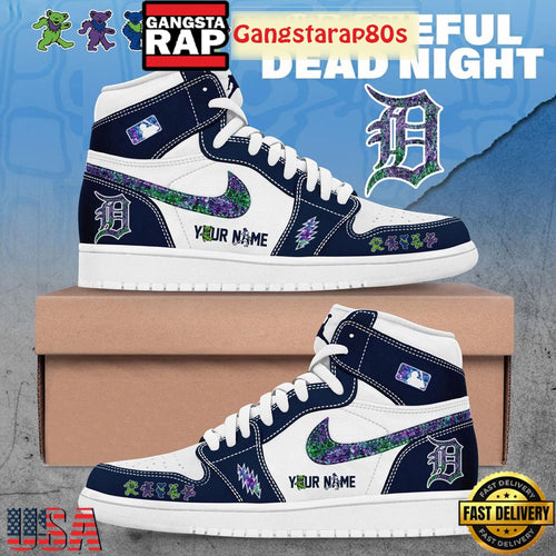Detroit Tigers x Grateful Dead Night Custom Special Edition Air Jordan 1 Sneakers Shoes