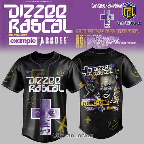 Dizzee Rascal We Want Bass 2026 Tour Black Baseball Jersey