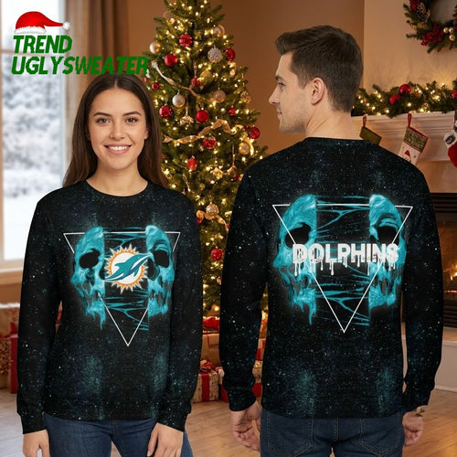 Dolphins Skull Graphic Ugly Christmas Sweater