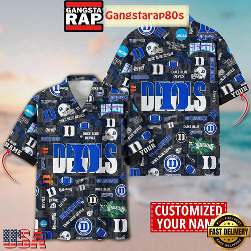 Duke Blue Devils Solgan Go Blue Devils True Fan Spirit Custom Name Aloha Hawaiian Shirt