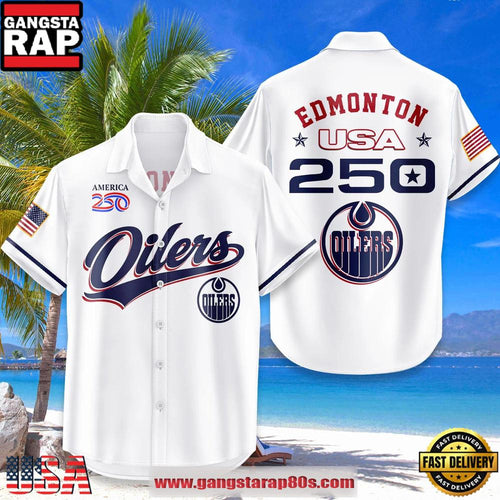 Edmonton Oilers USA Flag 250 Years of Freedom Anniversary 1776-2026 Summer Hawaiian Shirt