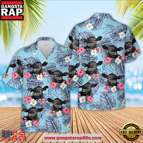 Black Angus Sierra Blue Pattern 3D Hawaiian Shirt, Farm Hawaiian Shirt
