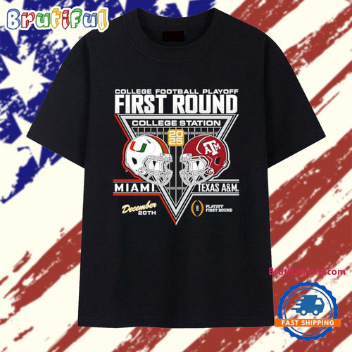 First Round Miami Hurricanes vs Texas A and M Aggies 2025-2026 College Football Playoff helmets T Shirt