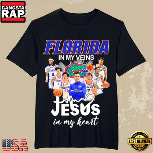 Florida Gators Players Coach Todd Golden In My Veins Jesus In My Heart T-Shirt