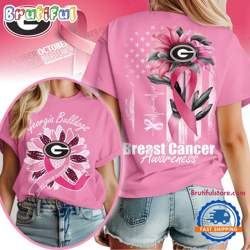 Georgia Bulldogs 2025 NCAA Breast Cancer Sunflowers Unisex 3D Shirt