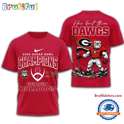 Georgia Bulldogs NCAA 2026 Sugar Bowl Champions Mascot Flag Red 3D Shirt